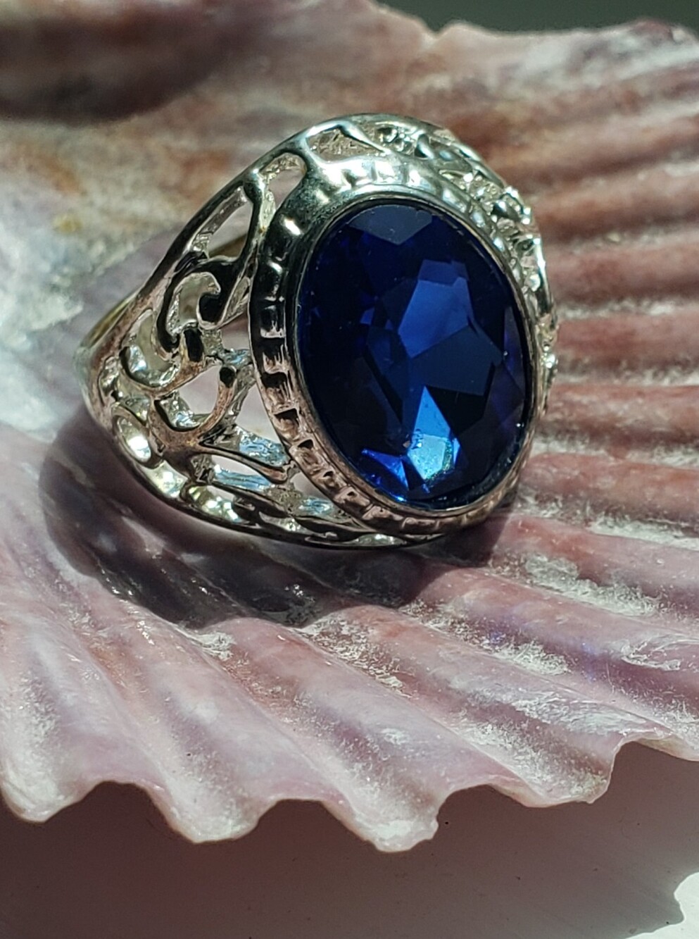 NEW Sapphire & 925 Stamped Sz 8 Ring, Oval, Faceted (maybe Lab-created), but WOW